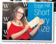  ?? PETER STEVENS ?? Tamsin James, left, with her MA Prize at this year’s Edge Hill Short Story Prize award ceremony in London and, above, with fellow students and staff