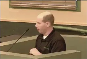  ?? COURTESY PHOTO CITY OF CALEXICO ?? Joe Richardson, Granite regional chief estimator, seen here, addresses the Calexico City Council on Wednesday. He contends his company was treated unfairly in a recent multi-million-dollar constructi­on bidding process.