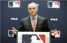  ?? LM OTERO - THE ASSOCIATED PRESS FILE ?? In this Nov. 21, 2019, photo, baseball commission­er Rob Manfred speaks to the media at the owners meeting in Arlington, Texas. Manfred has gained few fans during baseball’s disastrous negotiatio­ns attempting to establish a 2020season.