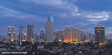  ??  ?? Jakarta’s skyline at night.