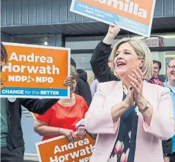  ?? CHRISTOPHE­R KATSAROV/THE CANADIAN PRESS ?? NDP leader Andrea Horwath has predicted that PC leader Doug Ford’s spending cuts would eliminate 60,000 jobs in the Greater Toronto Area.