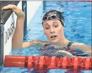  ?? File, Martin Meissner / The Associated Press ?? During the 2016 Summer Olympics, Missy Franklin reacts after placing last in a women’s 200-meter freestyle semifinal in Rio de Janeiro, Brazil.