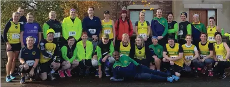  ??  ?? The yellow vests of Boyne AC members at the Remembranc­e 5K in Greenhills.