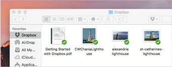  ??  ?? Any files or folders placed in your Dropbox folder will show a green tick when synced with Dropbox.