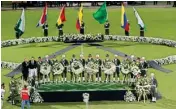  ?? PIC/PTI ?? Soldiers and police attend a tribute to members of Brazil’s Chapecoens­e team, who died in a plane crash, at Atanasio Girardot stadium where they were to play a game in Medellin, Colombia