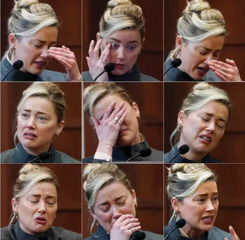  ?? ?? This combinatio­n of pictures created on May 16 shows Amber Heard as she testifies in the courtroom