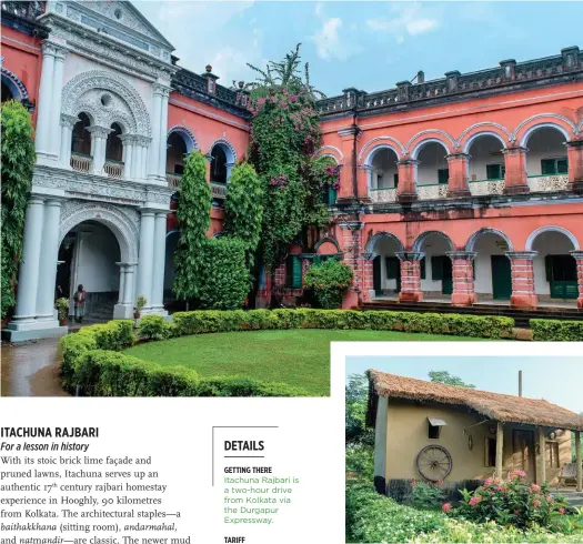  ??  ?? One of the mud huts at the property; (top) Itachuna Rajbari offers the perfect homestay experience in Kolkata.