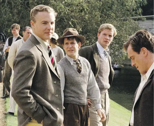  ?? BBC ?? Samuel West, left, as Anthony Blunt; Tom Hollander as Guy Burgess; Rupert Penry-Jones as Donald Maclean; and Toby Stephens as Kim Philby in the BBC