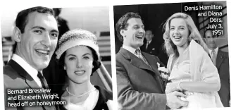  ??  ?? Bernard Bresslaw and Elizabeth Wright, head off on honeymoon
Denis Hamilton and Diana Dors, July 3, 1951