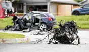  ?? TANNER LAWS / TULSA WORLD ?? The scene of a fatal car crash, June 2, 2021, in Tulsa, Okla. Forty-four states as well as the District of Columbia had increases in traffic deaths in 2021 compared to the previous year.