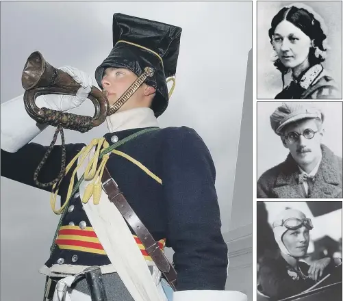  ?? PICTURES: PA. ?? SOUND ARCHIVES: Recordings of one of the trumpeters at the charge of the Light Brigade recreated the rallying call from Balaclava; right, nurse Florence Nightingal­e, novelist and poet James Joyce and aviator Amelia Earhart are among those featured in...