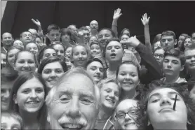  ?? Angus King/AP ?? Selfie: In this May 23, 2016 selfie photo taken by Sen. Angus King, I-Maine, the senator poses with a group of students from Biddeford, Maine at the Capitol in Washington D.C. King's photos offer a personal look at the senator's dual existence in busy...