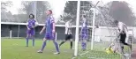  ??  ?? Shay Brennan scores his 24th goal of the season for Shepshed Dynamo.