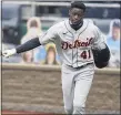  ?? ORLIN WAGNER — THE ASSOCIATED PRESS ?? Detroit Tigers Daz Cameron scores on a double by Brandon Dixon in Sunday’s season-ending loss to the Kansas City Royals