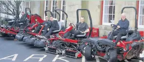  ??  ?? The Shrigley team ready for action on the new machines, left to right, Ben Evans, James Sheard (Operations manager), Anthony Herbert (PGA pro), Tim Hudspith, Peter Cartledge