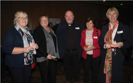  ??  ?? Fr Kevin McNamara joins some of his parishoner­s from Moyvane at the Diocese Assembly in Brandon Hotel,Tralee on Sunday l-r: Elaine Flaherty,Bríd Flaherty,Fr Kevin McNamara,Marie Walsh and Mary Donivan (Moyvane)