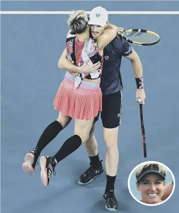  ??  ?? 0 Jamie Murray and Bethanie Mattek-sands, inset, celebrate after yesterday’s semi-final victory.