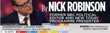  ?? By NICK ROBINSON FORMER BBC POLITICAL EDITOR AND NEW TODAY PROGRAMME PRESENTER ?? SHOCK: Nick Robinson on Election night at the BBC