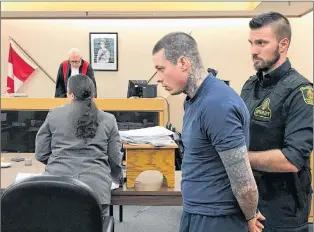  ?? TARA BRADBURY/THE TELEGRAM ?? A sheriff’s officer prepares to escort Colin Wheeler from the courtroom after he was sentenced to about 13 months in prison for a range of crimes he committed while an inmate at Her Majesty’s Penitentia­ry between April and