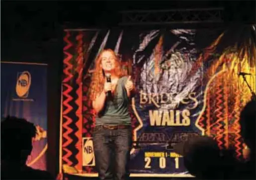  ??  ?? British performanc­e poet, Sofia Walker performing at the closing ceremony of the Lagos Internatio­nal