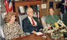  ??  ?? Linda Fairstein, district attorney Robert Morgenthau and Ellen Levin, whose daughter was murdered in 1986, appear at a news conference in 1988. Photograph: Charles Wenzelberg/AP