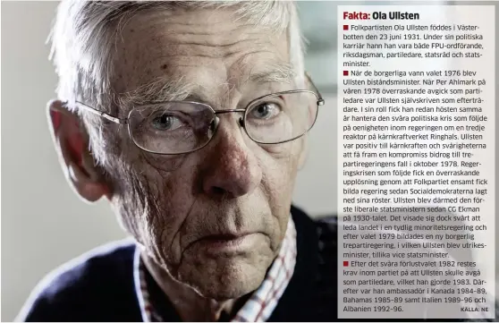  ?? KÄLLA: NE Bild: KARL MELANDER/TT/ARKIV ?? GÅTT UR TIDEN. Ola Ullsten blev 86 år gammal.