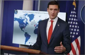  ?? AP PHOTO/EVAN VUCCI ?? White House Homeland Security Adviser Tom Bossert speaks during a briefing blaming North Korea for a ransomware attack that infected hundreds of thousands of computers worldwide in May and crippled parts of Britain’s National Health Service at the...