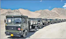  ?? REUTERS ?? Military tankers carrying fuel move towards forward areas in the Ladakh region.