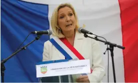  ?? Photograph: Francois Greuez/SIPA/Shuttersto­ck ?? Marine Le Pen delivers a Bastille Day speech at a ceremony in northern France last month.