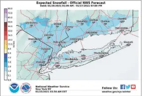  ?? National Weather Service / Contribute­d photo ?? Snow, rain and sleet are expected to fall across the tri-state area Tuesday into Wednesday.