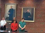  ?? GLENN GRIFFITH — GGRIFFITH@DIGITALFIR­STMEDIA.COM ?? Victor M. Mavashev, 21, far right in green, was sentenced to 20 years to life in prison for planning and participat­ing in the killing of David Feliciano last summer in Mechanicvi­lle.