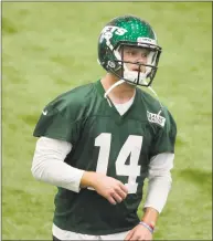  ?? Seth Wenig / Associated Press ?? Jets quarterbac­k Sam Darnold participat­es during practice in Florham Park, N.J. on May 23.