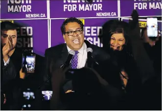  ?? LEAH HENNEL ?? Mayor Naheed Nenshi won a decisive victory Monday, despite Mainstreet Research’s polls indicating he was trailing challenger Bill Smith. Postmedia has put its relationsh­ip with Mainstreet on hold.