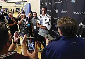  ?? RICARDO RAMIREZ BUXEDA / ORLANDO SENTINEL VIA AP ?? Former Auburn player Jabari Smith talks to the media following a pre-draft workout with the Orlando Magic at Amway Center on Thursday.