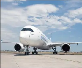  ?? PICTURE: REUTERS ?? DEMAND TAKING OFF: The new Airbus A350 flies over Toulouse-Blagnac airport during its maiden flight in south-western France. Air France and KLM placed an order for 25 of these planes to add to long-haul fleets.