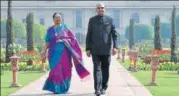  ?? PIB FILE ?? President Ram Nath Kovind and first lady Savita Kovind at the Mughal Gardens in Rashtrapat­i Bhavan.