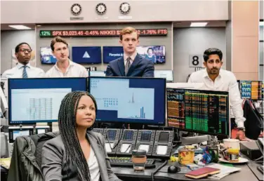  ?? Amanda Searle / HBO ?? Myha’la Herrold, David Jonsson, Ben Lloyd-Hughes, Harry Lawtey and Sagar Radia in “Industry.”