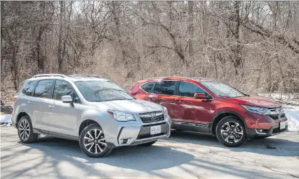  ?? NICK TRAGIANIS ?? In Disney terms, the 2017 Subaru Forester XT Touring plays beast to the 2017 Honda CR-V Touring’s beauty.