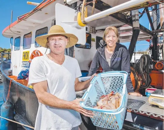  ?? Picture: JERAD WILLIAMS ?? Richard Hamilton, chair of the Gold Coast Fisherman’s Co-op, and Roxeen Vaughan. Trawler operators on The Spit want certainty.