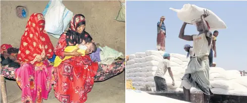  ?? AP ?? The mother of the fifth child to have died this year of malnutriti­on-related illness, sits in her hut holding a baby in Khayran al-Maharq, Hajjah, Yemen.