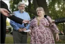  ?? ADRIAN WYLD/THE CANADIAN PRESS VIA AP ?? Linda and Patrick Boyle, parents of Joshua Boyle, speak with the media outside their home in Smiths Falls, Ontario, Thursday. Canadian Joshua Boyle, his American wife Caitlan Coleman, and their three young children have been released after years held...