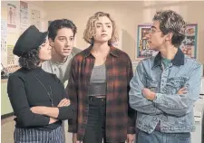  ?? ED ARAQUEL PARAMOUNT PLUS ?? Sarah Yarkin stars as Rhonda, left, Milo Mannheim as Wally, Peyton List as Maddie and Nick Pugliese as Charley in “School Spirits.”