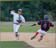  ?? THOMAS NASH - DIGITAL FIRST MEDIA ?? Norchester shortstop Ryan Sayers, left, tries to convert a double play during the fourth inning of Wednesday’s game.