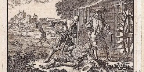  ??  ?? Der Mord an Graf Wirich VI. durch die Spanier: Kupferstic­h von Jan Luyken, 1698.