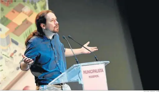  ?? VÍCTOR LERENA / EFE ?? Iglesias, ayer durante su intervenci­ón en el acto celebrado por Podemos en Alcorcón.