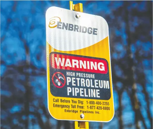  ?? CARLOS OSORIO / REUTERS FILES ?? Michigan Gov. Gretchen Whitmer issued a shutdown order for Enbridge Inc.’s Line 5 pipeline in May over concerns
of a potential spill into the Straits of Mackinac, where the pipeline runs under water.