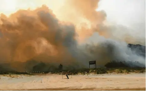  ?? Foto: Queensland Ambulance Service, dpa ?? An Urlaub ist nicht mehr zu denken: Dichter Rauch umschließt diesen Campingpla­tz auf Fraser Island.