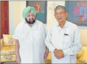  ?? PTI/FILE ?? Punjab chief minister Capt Amarinder Singh with AICC general secy and in-charge of party’s affairs in state Harish Rawat.