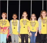  ?? / Calhoun City Schools ?? Top: Pictured are the fourth-grade individual winners at the eighth annual Math Mania Competitio­n: Cate Rutland, first place; Annie Eikman, second place; and Bella Garmon, third place. Above: Pictured are the fourth-grade team winners at the eighth annual Math Mania Competitio­n: Emma Mullins, Aidan Lyles, Annie Eikman, Zelphia Avery and MacKenzie McBride.