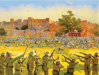  ??  ?? Remembered: A painting of the Amritsar massacre, in which hundreds died